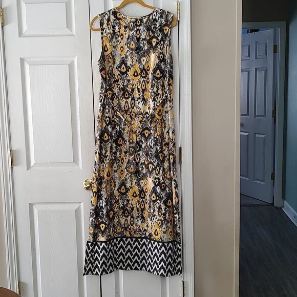 D & Co Denim&Co black yellow gray maxi dress Sz M - Picture 5 of 7